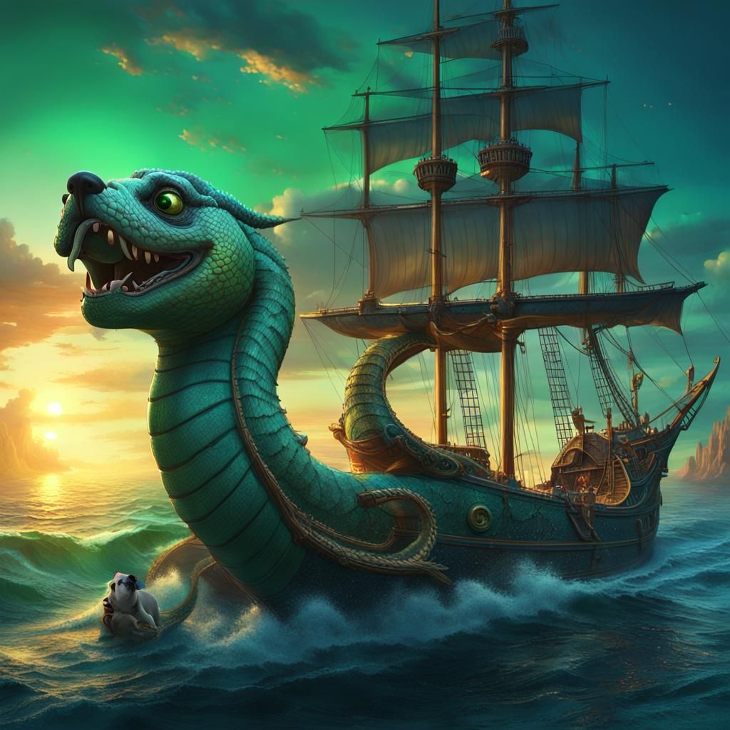 Sea serpent sailing ship