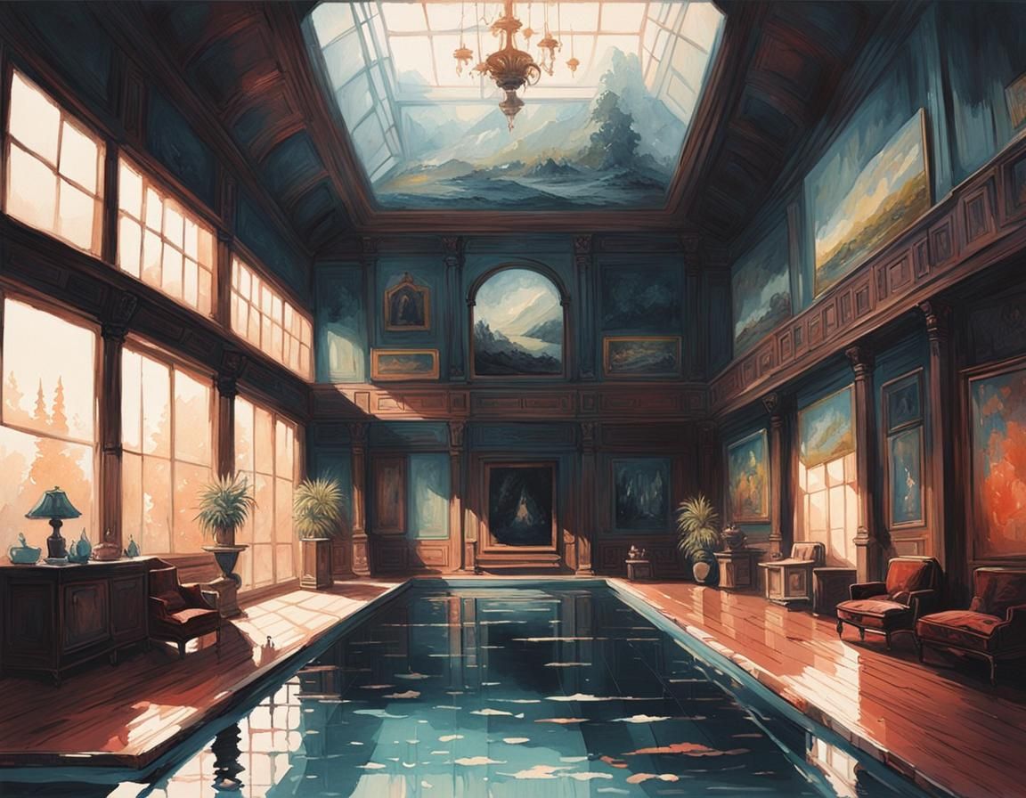 Ethereal Pool Rooms in Watercolor Painting