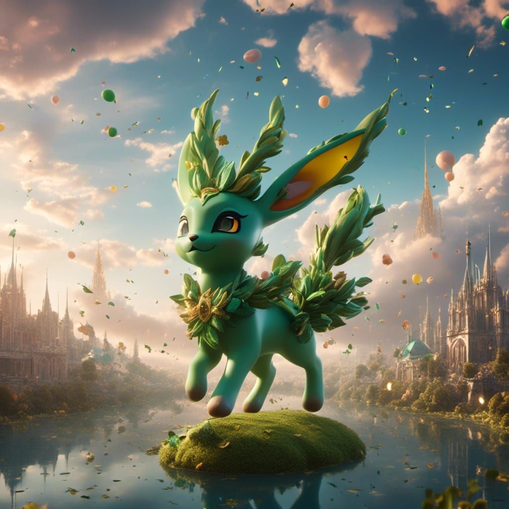 Majestic Leafeon Floating in a Fantasy Sky