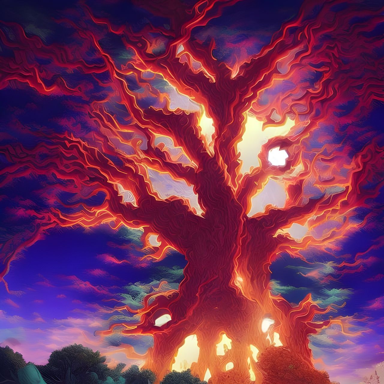 Fiery Swirling Tree: A Digital Art Masterpiece
