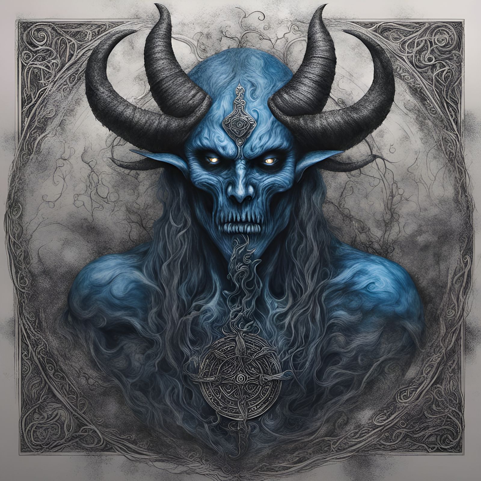 Satanic Demon in Mystic blue and black mist,celtic patterns ...