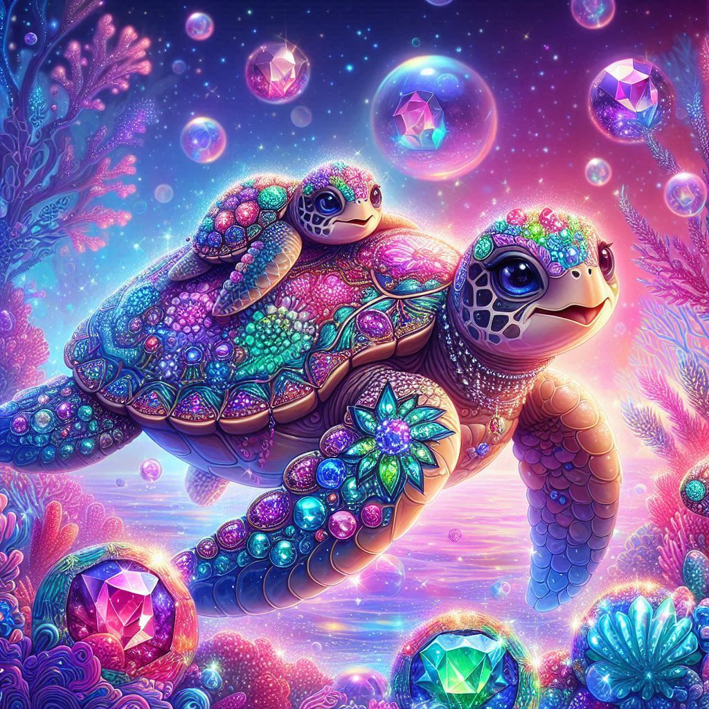 sea turtle & baby sea turtles playing