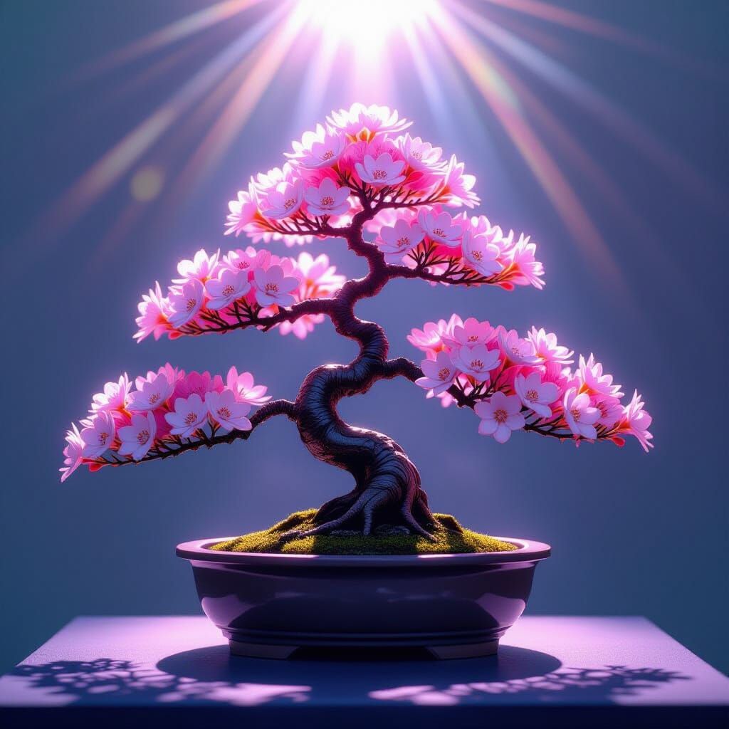 Radiant Pink and White Cloisonné Bonsai at Exhibition