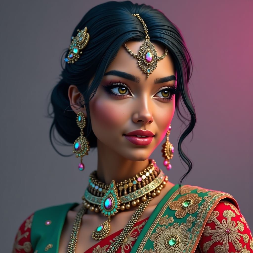 Hyperrealistic portrait of a beautiful indian woman 