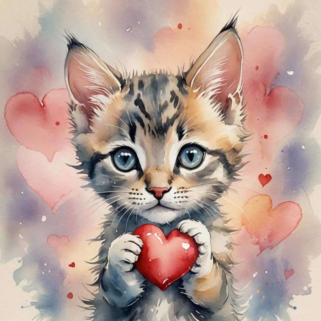 Un mignon petit chaton avec un coeur entre ses pattes 