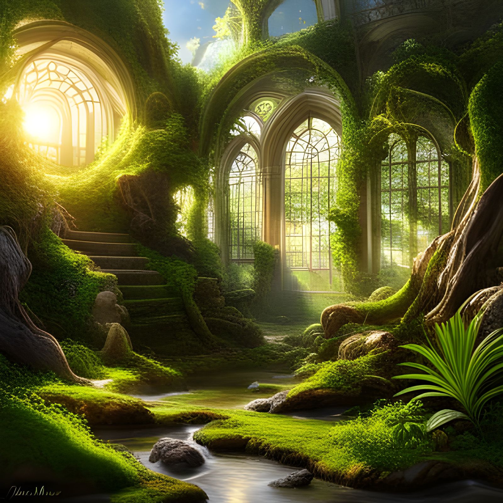 Sunset in the abandoned garden