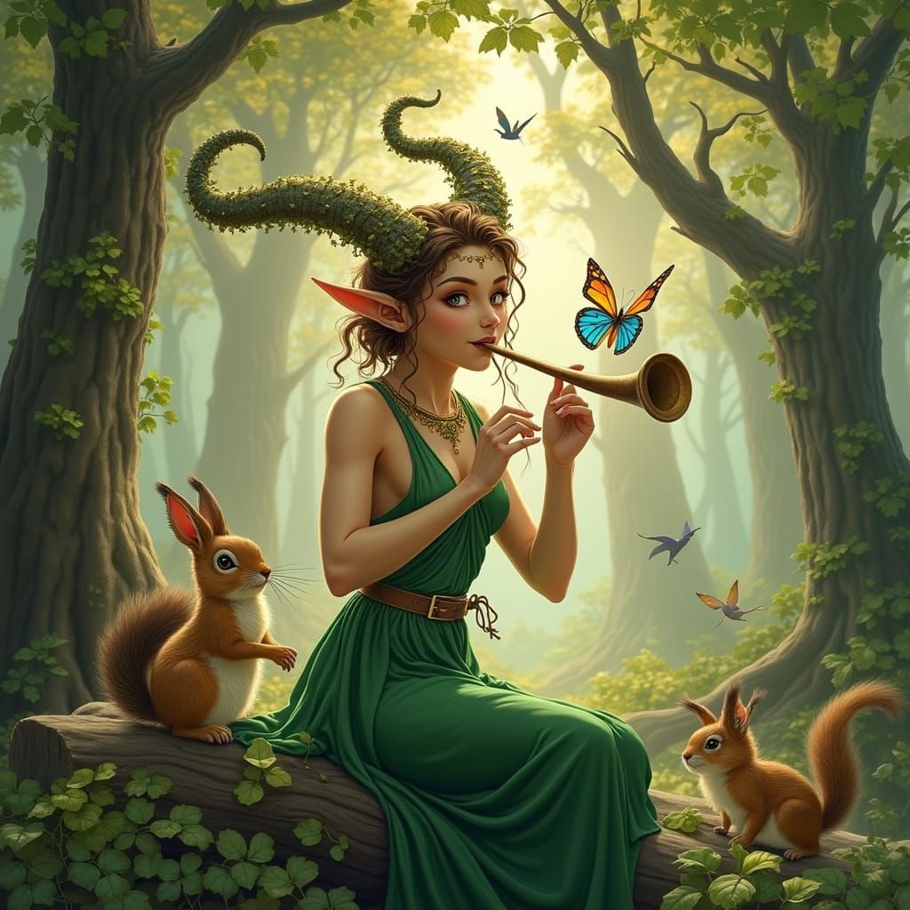 Fictitious Fantasy Female Forest Faun Found Making Marvelous Magical Music  by @Gary Murakami