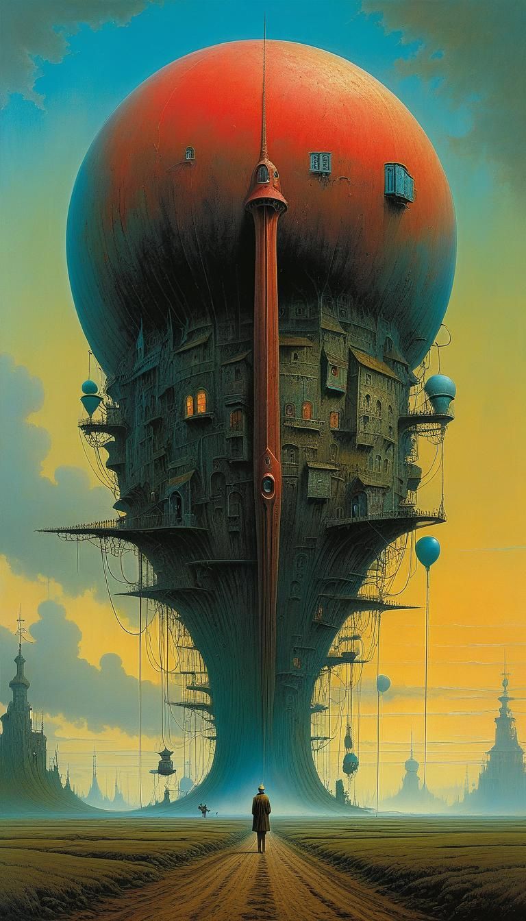 A very long and thin tongue., surreal pop artwork by Zdzisla...