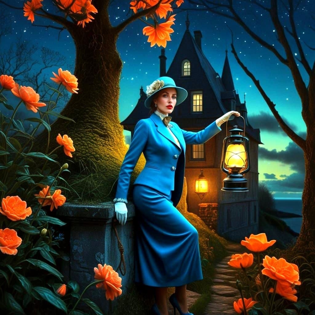 Surrealistic Portrait of a Charismatic Lady in Enchanting Tw...