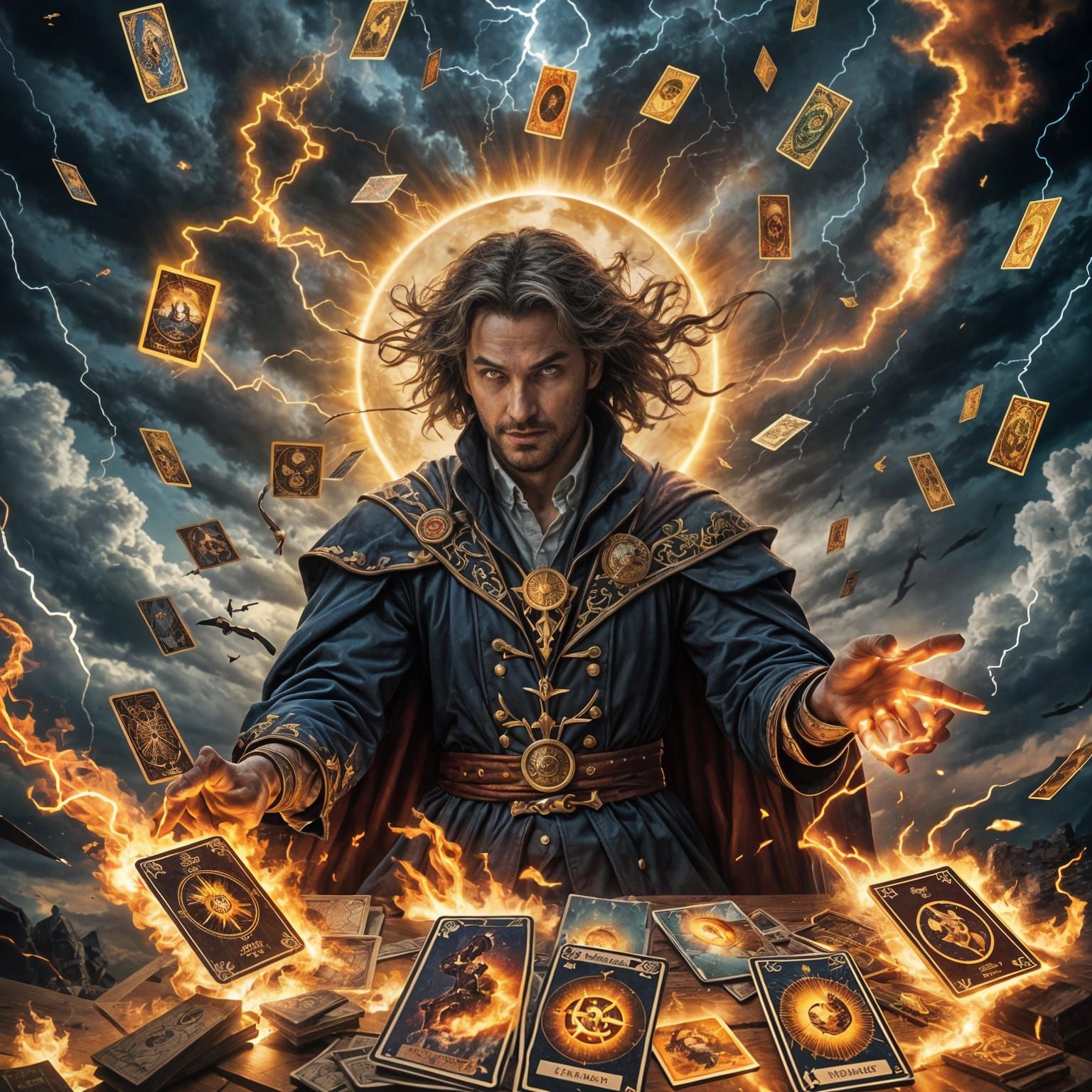 An evil magician has scattered a deck of tarot cards to the wind, and the cards that read "The Sun", ...  by @Mystik Realmz