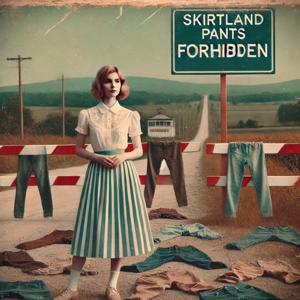 Vintage photo of woman with pink hair near the border of Skirtland
