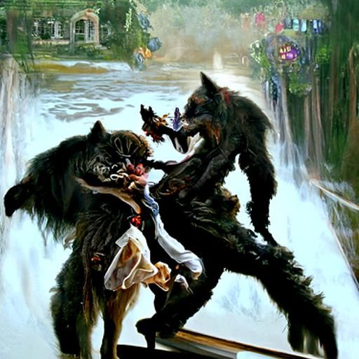 Werewolf fighting vampire