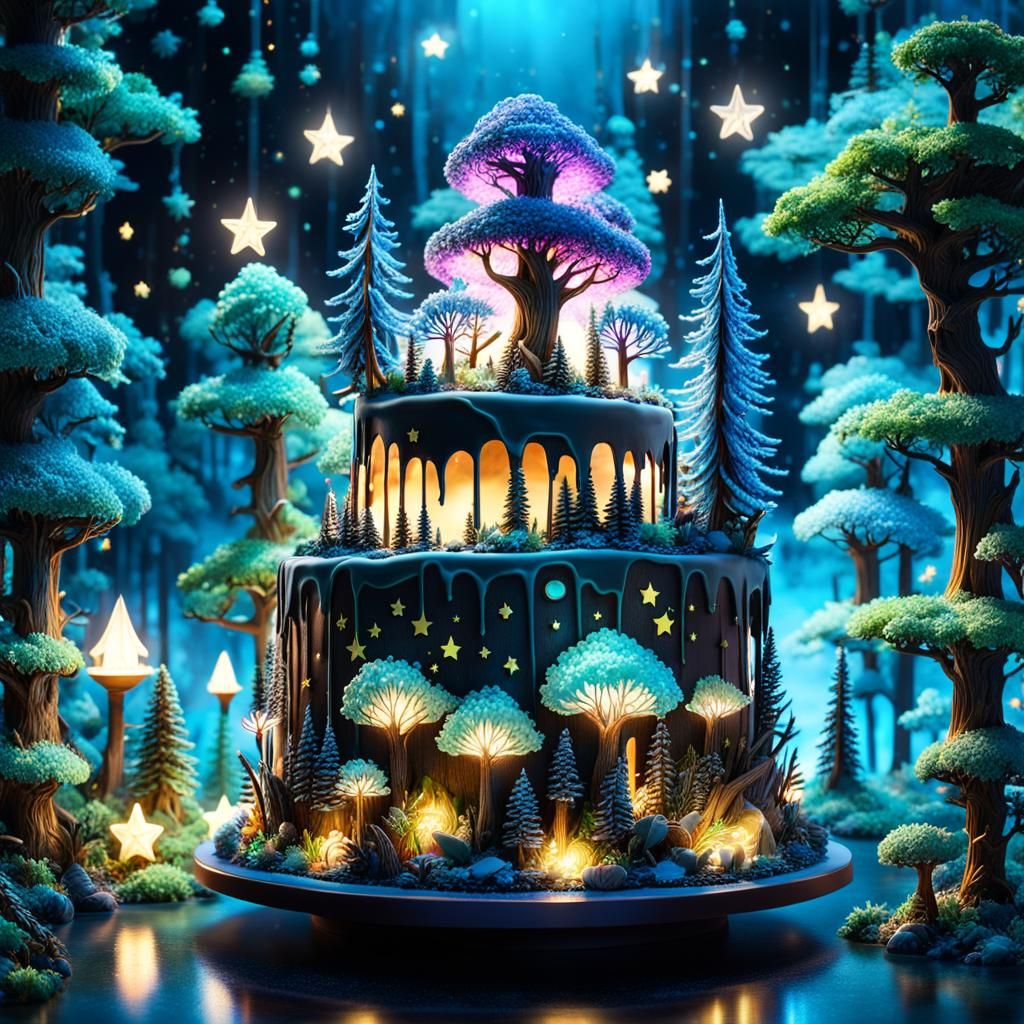 Miniature Cake Forest with Bioluminescent Lights