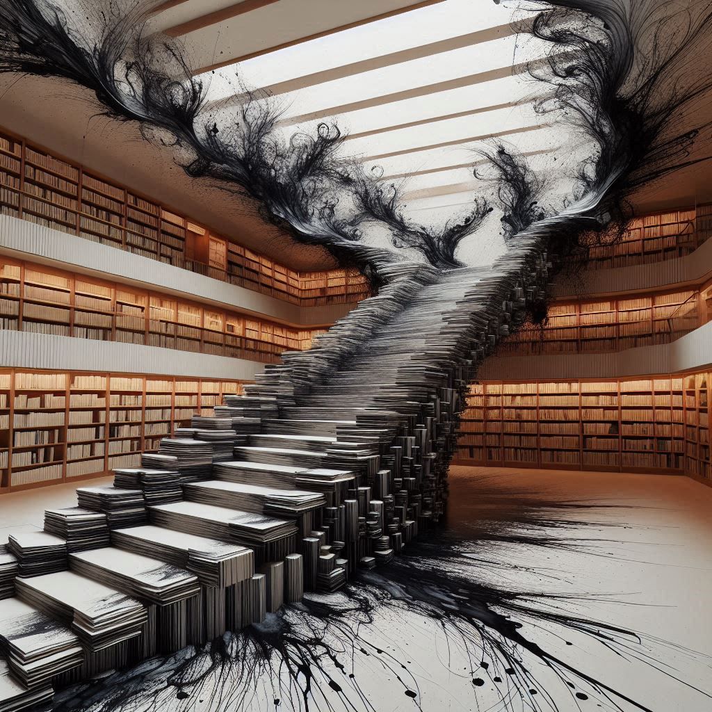 A staircase of paper and ink