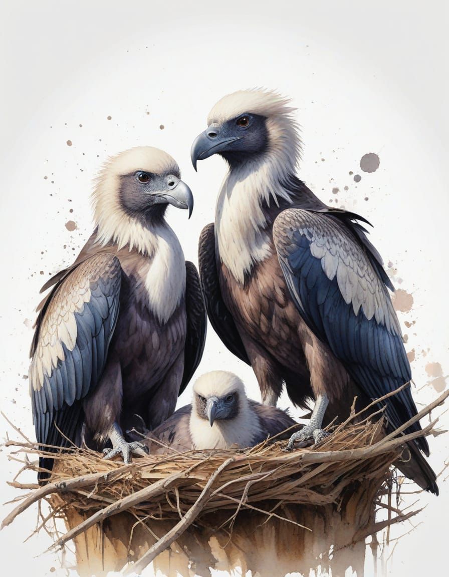 realistic watercolor nesting vultures bright  by @ReliablyInconsistent