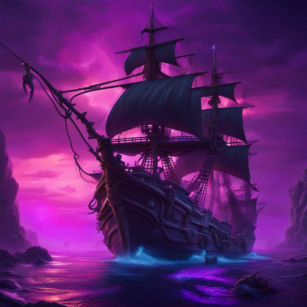 Pirate ship at night