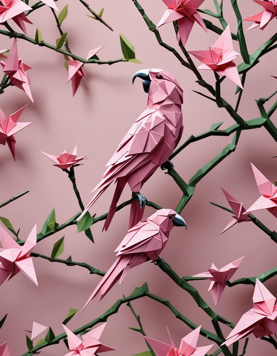 pink parot on branch  by @Didier B