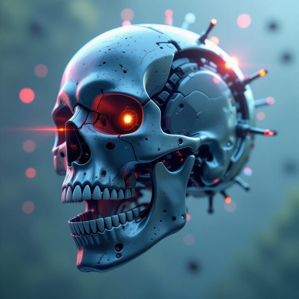 Make cyberbetic nanobot skull sgape shift into an giant eagles skull.  Maje it look like it was transforming. 4d 8k vivid and lucid colors