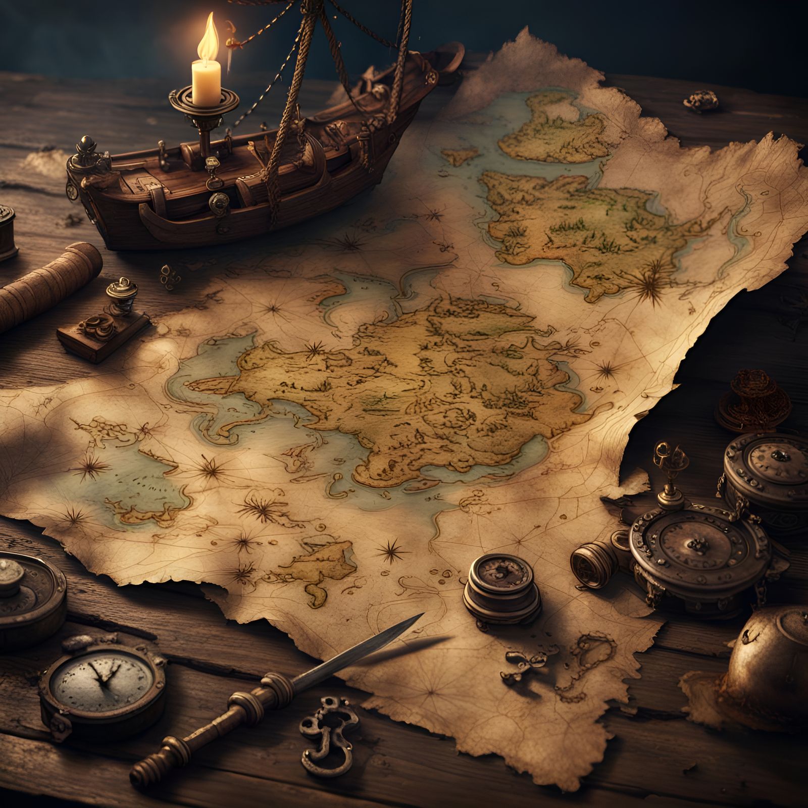 Old Tattered pirate's treasure map