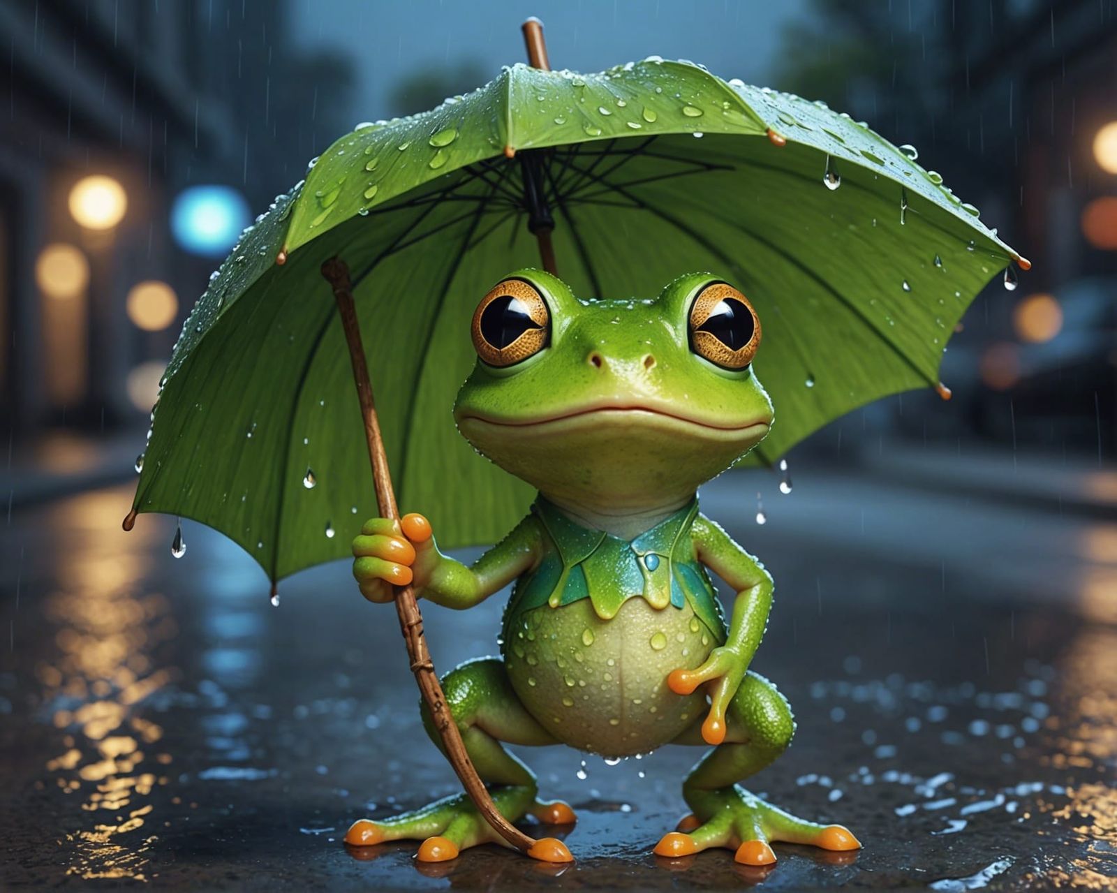 frog holding a leaf umbrella - AI Generated Artwork - NightCafe Creator