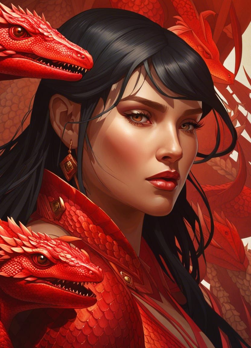 Warmonger Woman with red lizards