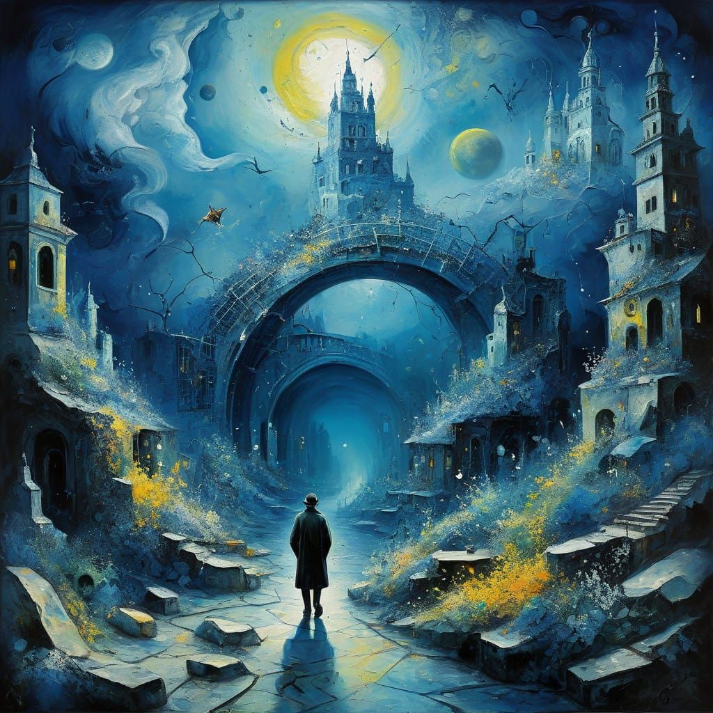 hyperdetailed Metaphysical Painting; mysterious atmosphere, digital Chagall art, brush strokes  by @Metababe