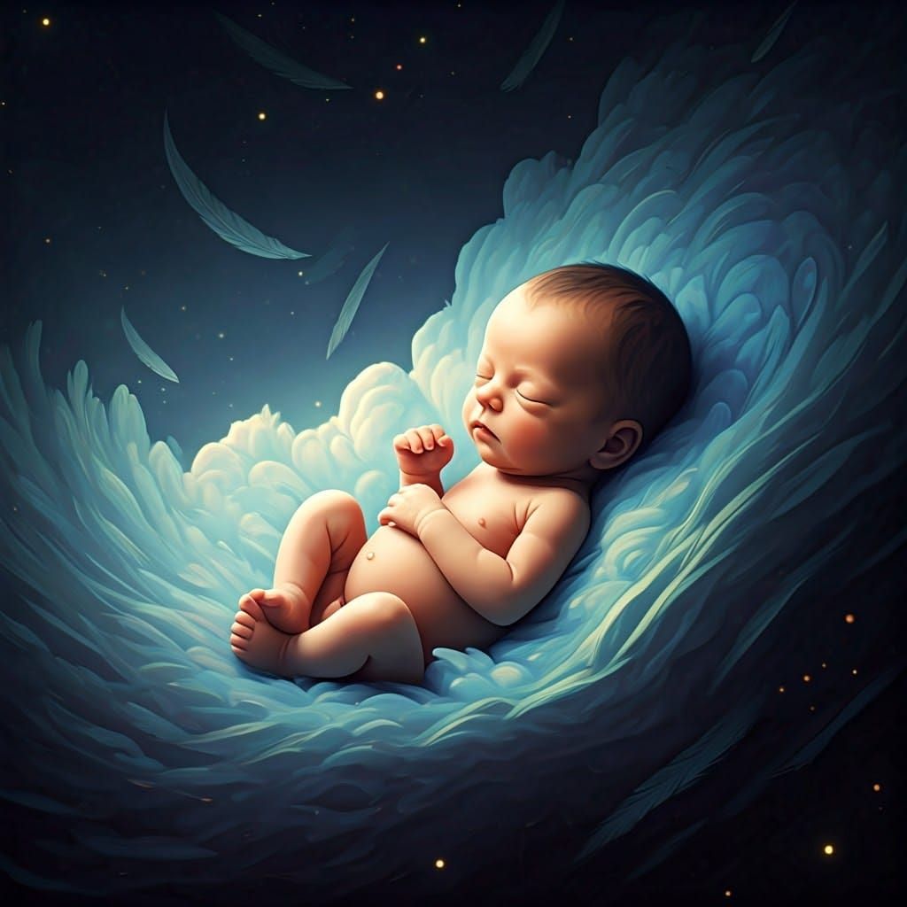 Serene Newborn in Dreamlike Cloudscape