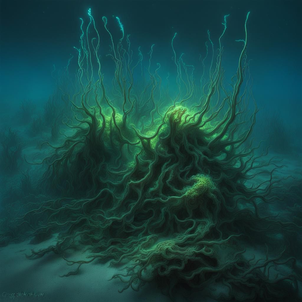 bioluminescencant algae in the deep ocean - AI Generated Artwork ...