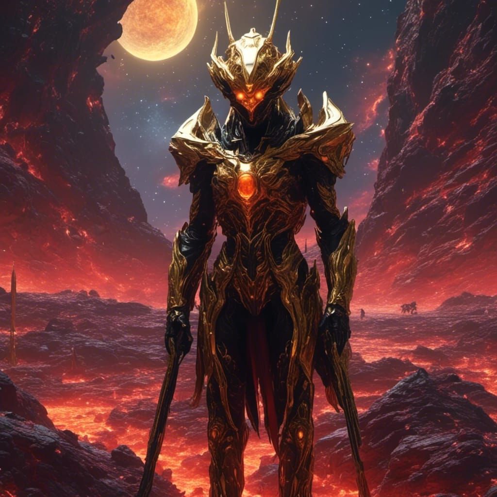 <lora:eye:1.0> On an alien planet, a paladin is in hell