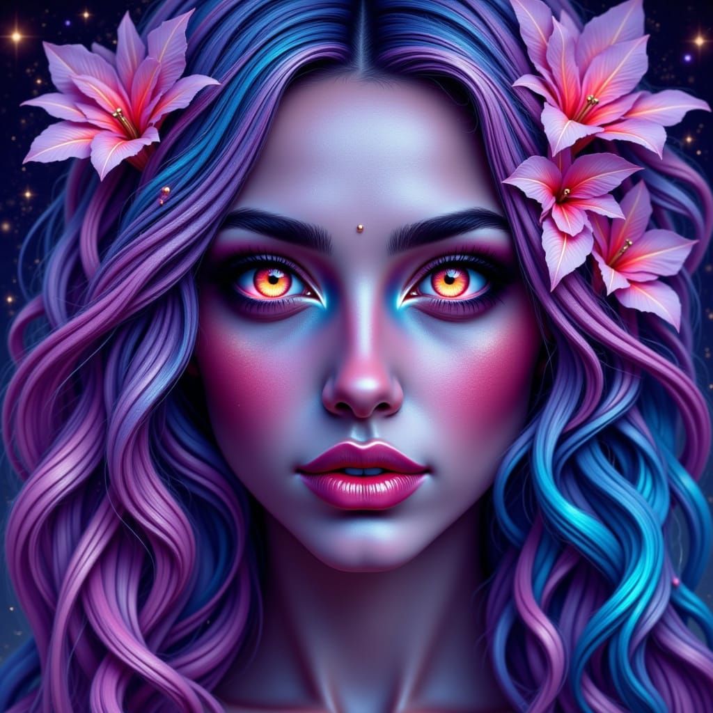 Ethereal Goddess in Dreamlike Celestial Backdrop