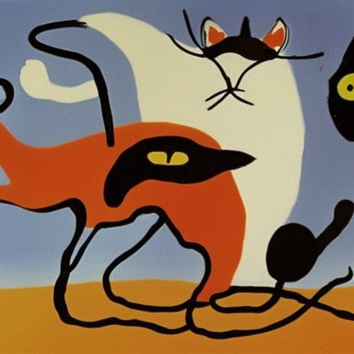 Miro cat loves Dali cat - AI Generated Artwork - NightCafe Creator