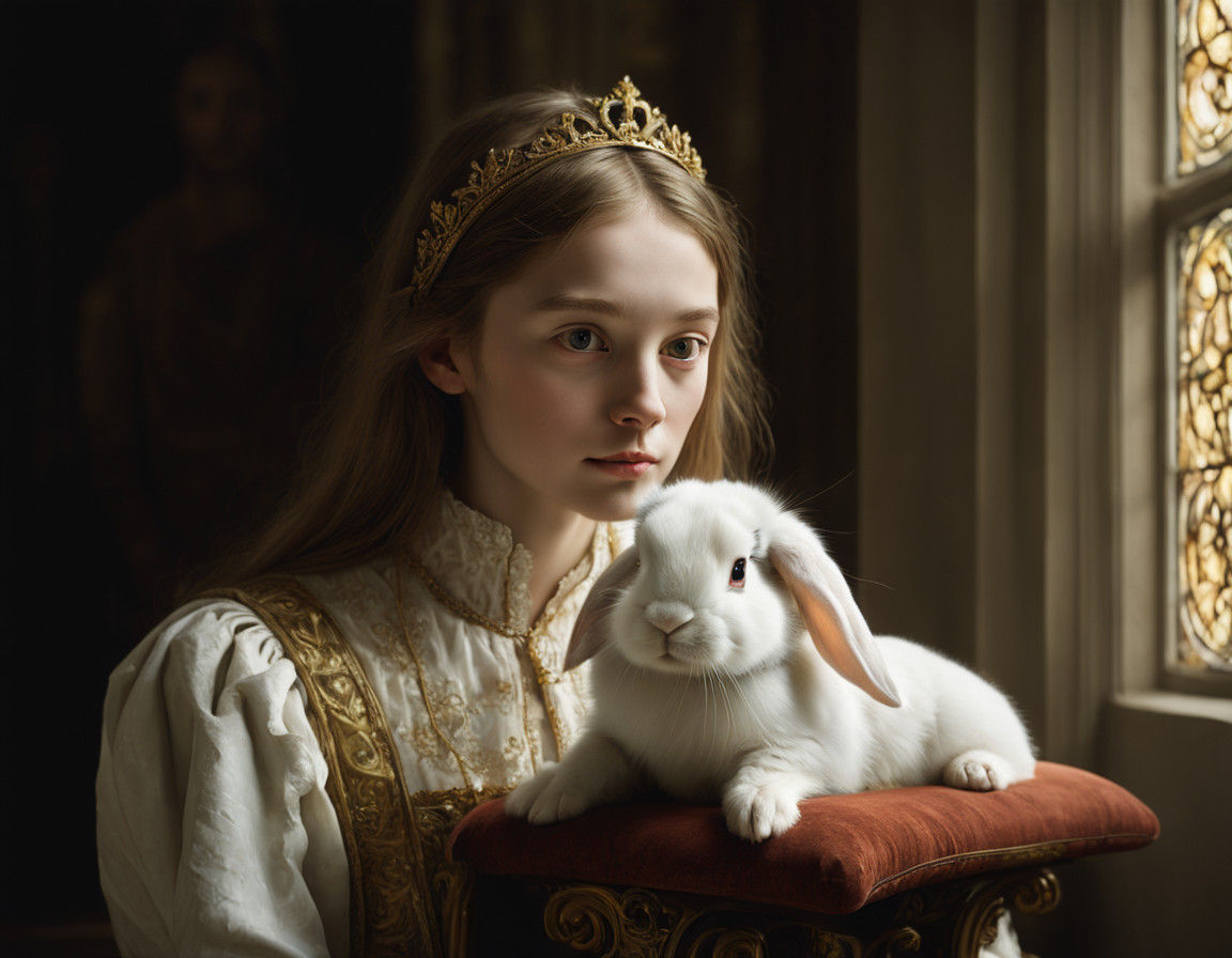 Alice and the White Rabbit - Elegant Renaissance Masterpiece...