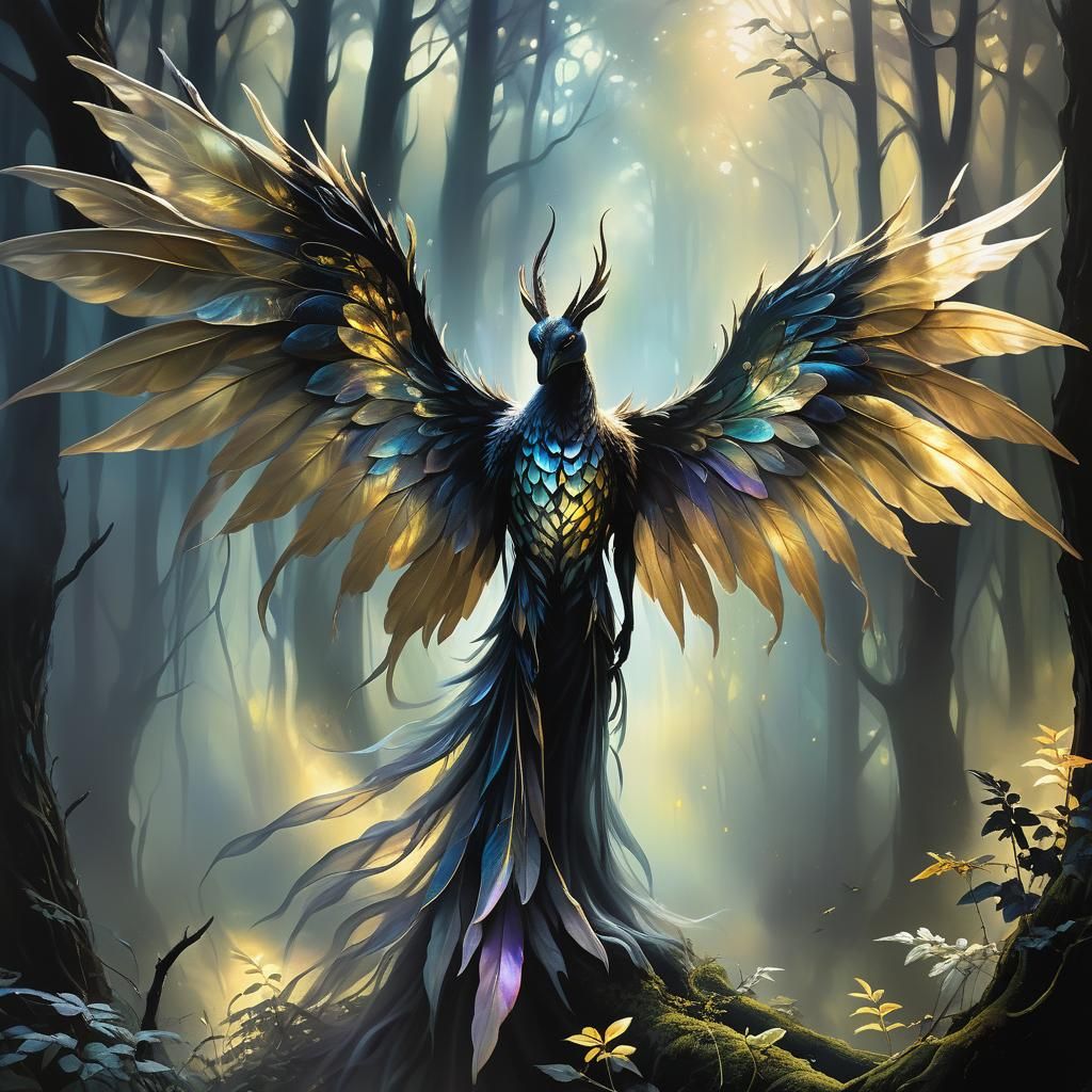 Mystical Creature in Dreamlike Forest: Surreal Oil Painting