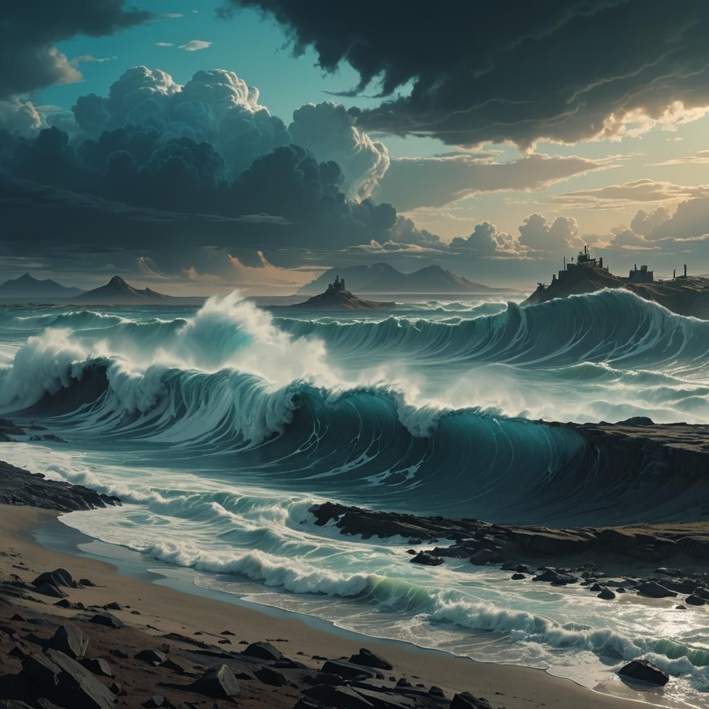 Epic Wave Recedes to Sky: Fantasy Matte Painting