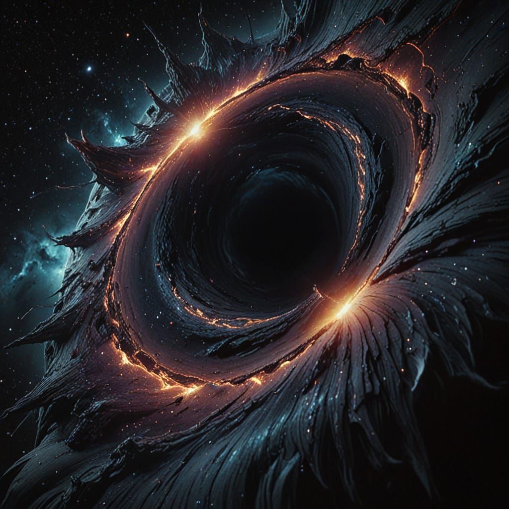 A black hole in space swirling pulling in light from distant stars and suns.  by @JB