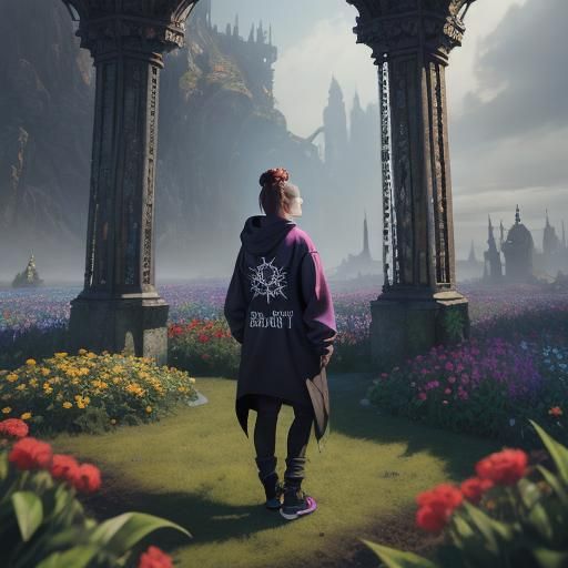 a female wearing a hoodie with the writing sabbath on it and...