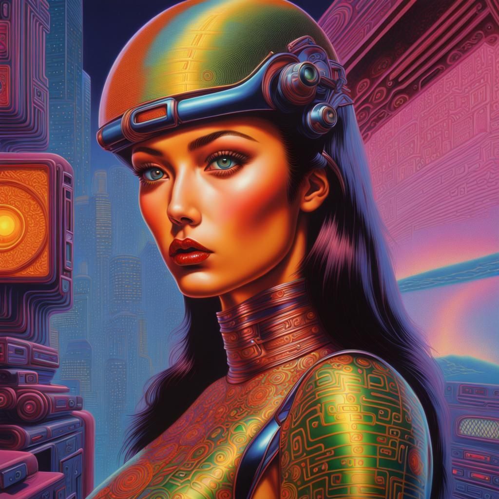 Retrofuturistic Tech Fashion Ad in Ed Paschke Style