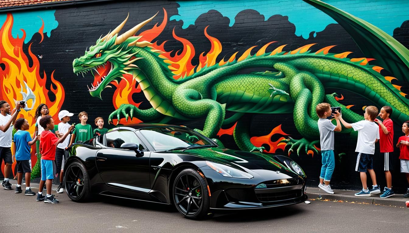 Graffiti dragon and sports car