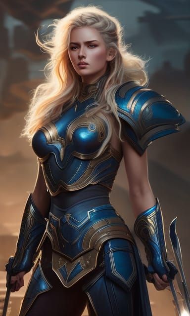 Warrior girl with wavy blonde hair 128