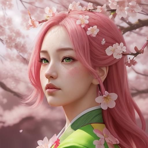 Hyperrealistic Cherry Blossom Illustration in Splash Art Sty...