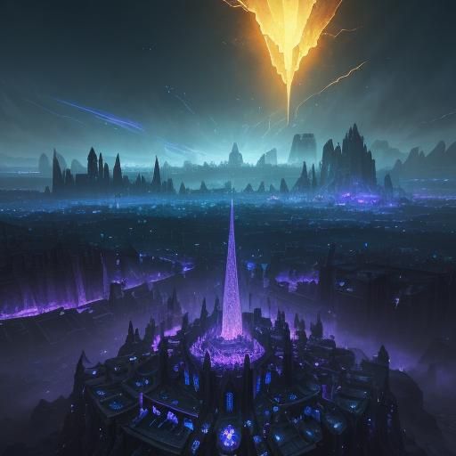 Glowing Crystal Illuminates Dark Fantasy Landscape