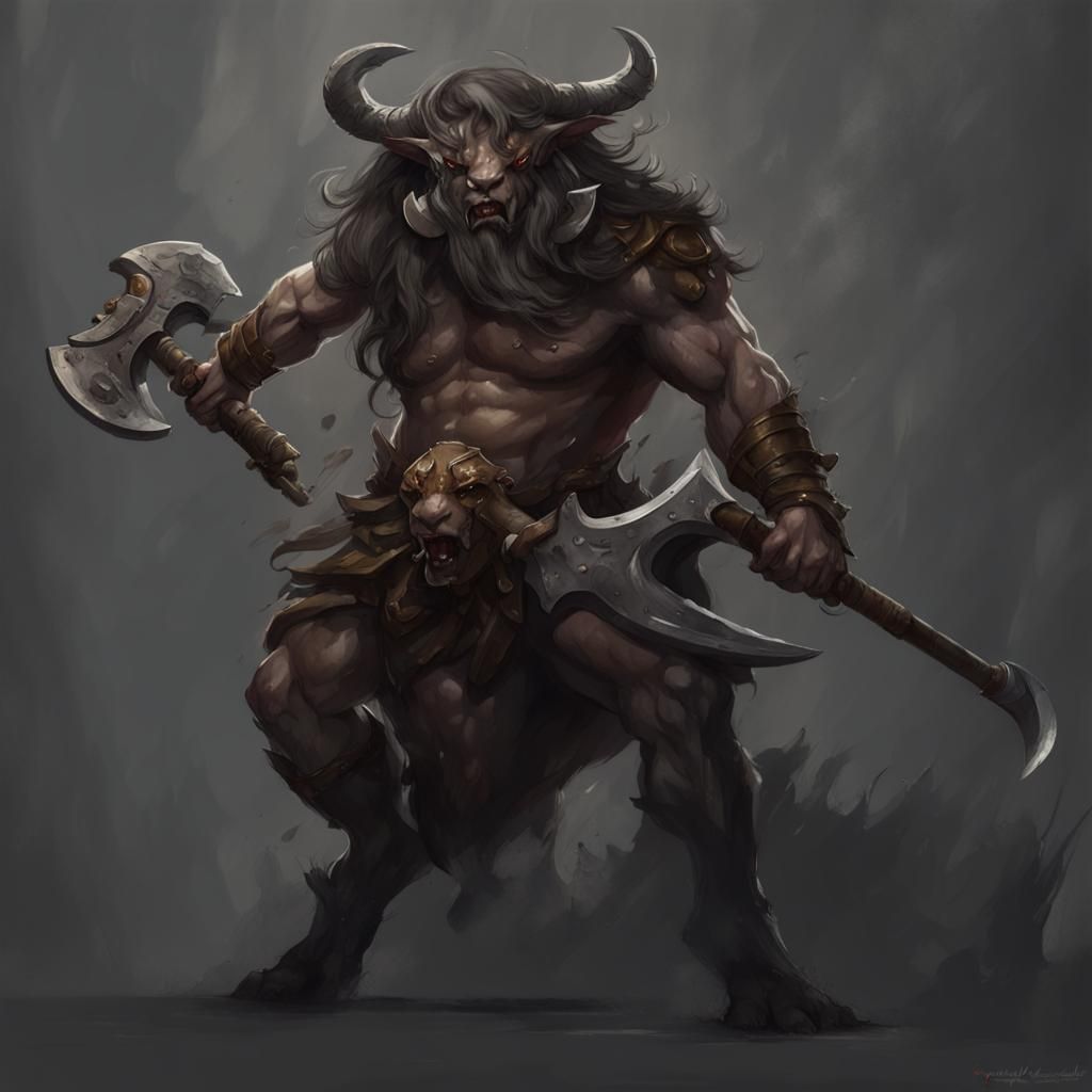 Minotaur Wielding Powerful Battle Axes - DND styled ArtStation inspired ...