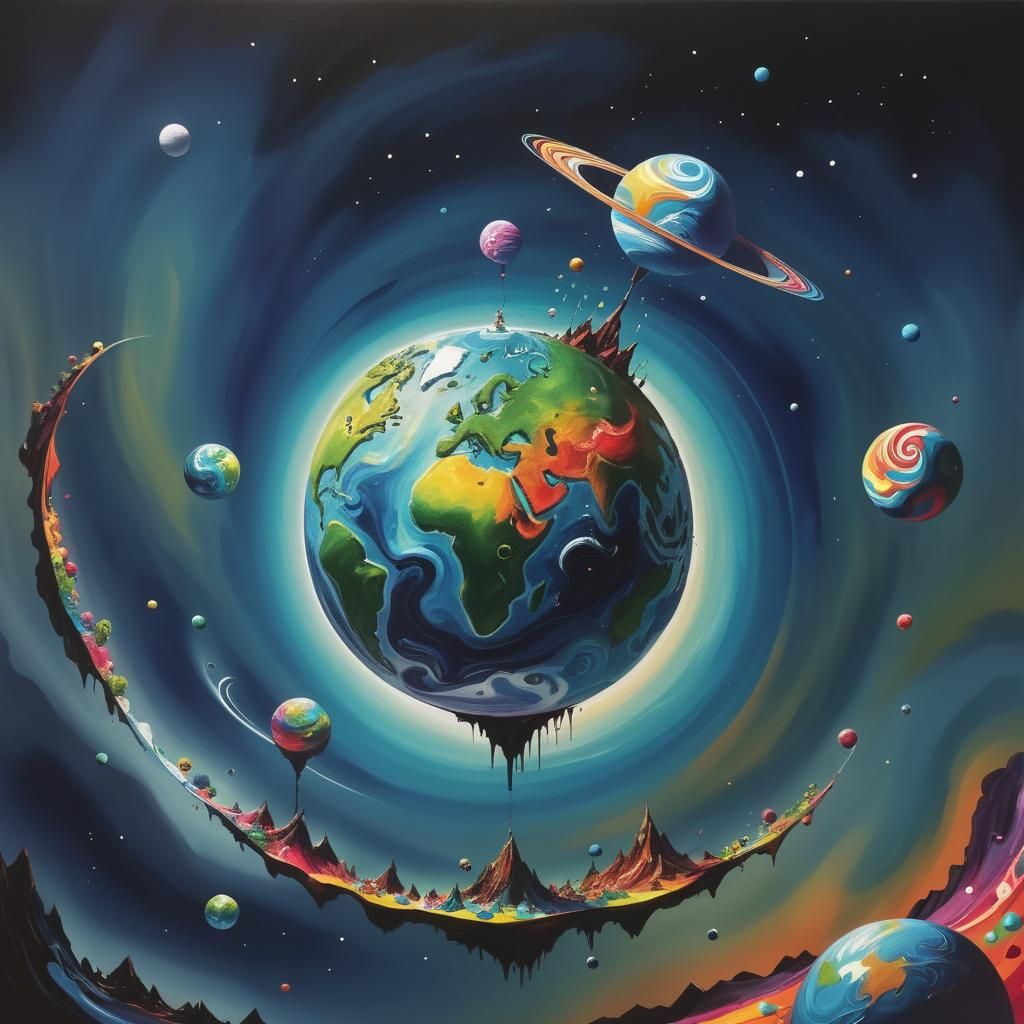 Abstract Surreal Earth in Vibrant Gouache