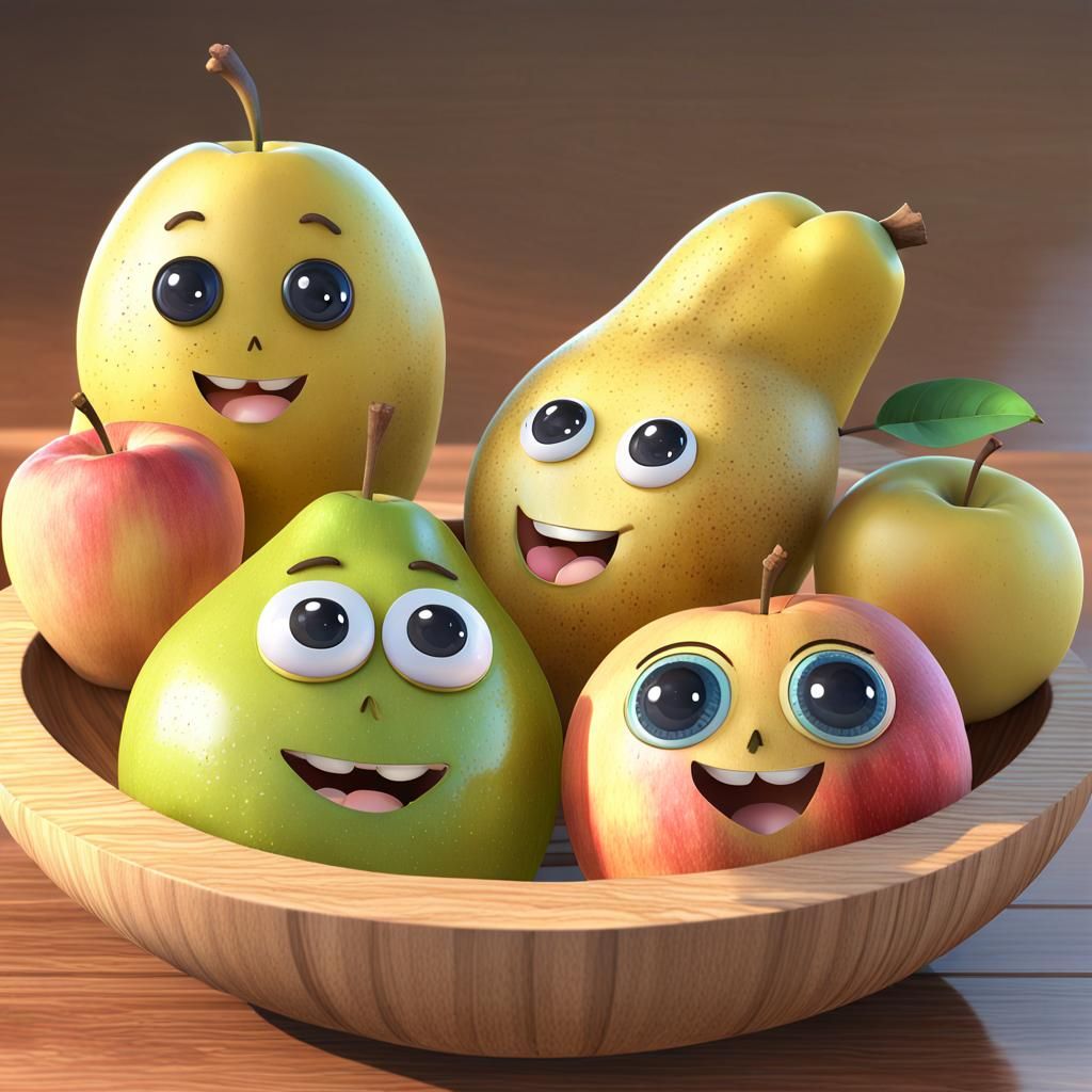 a banana, an apple, a pear and a peach