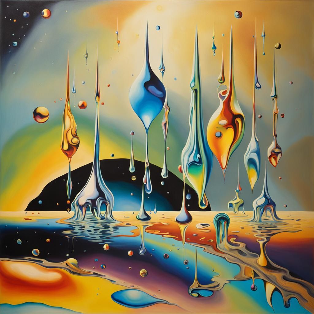 Iridescence clear teardrops falling though a star filled spa...