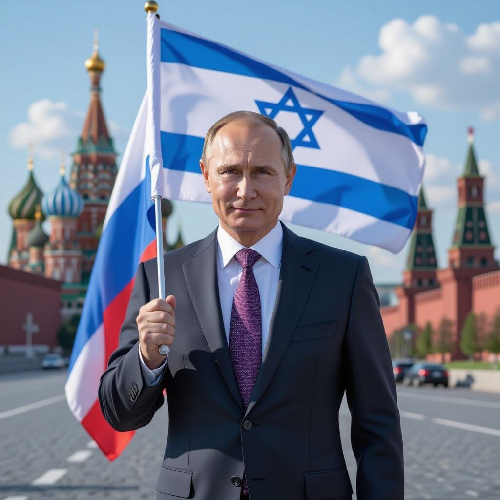 Putin Holds Israeli Flag, Digital Art Style