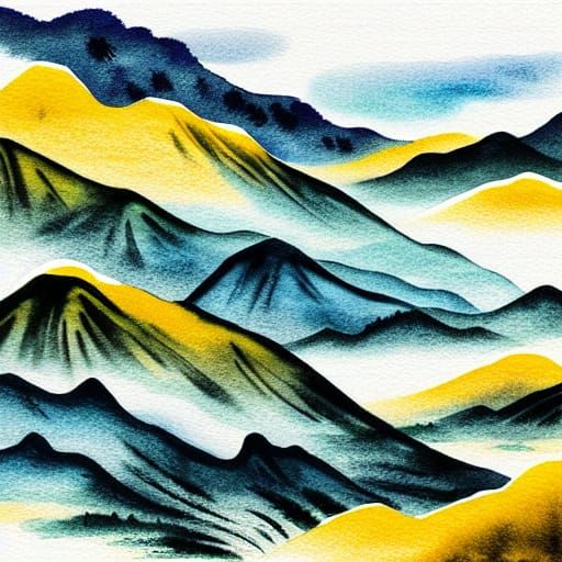 Majestic Mountain Ridge in Chinese Ink Painting