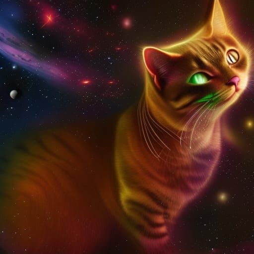 Galactic Cat Silhouette in Detailed Matte Painting