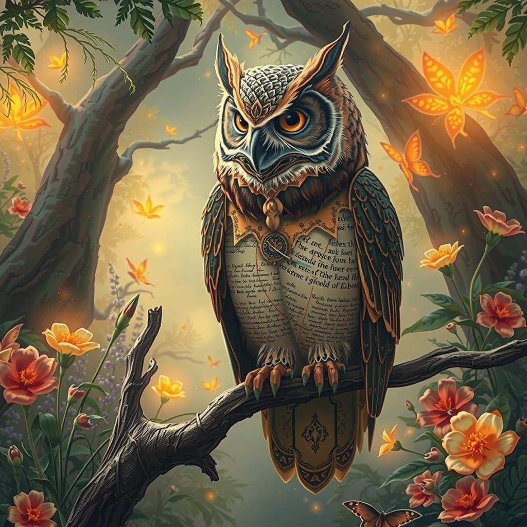 An owl made of ancient scrolls and maps  by @Natasa