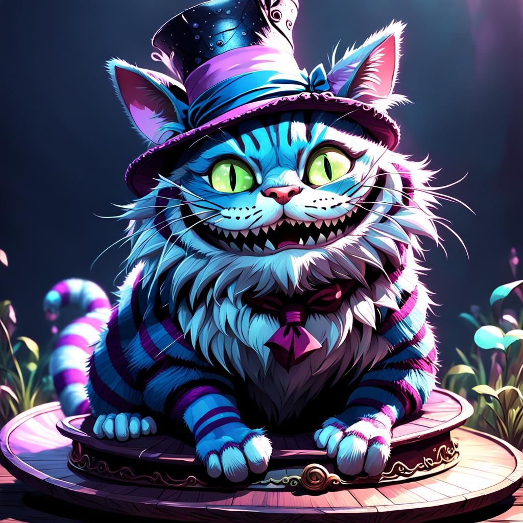 cheshire cat wearing mad hatters hat